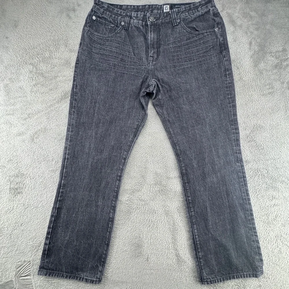 Marc Ecko Cut & Sew Mens 38 Straight Leg Black Denim Jeans‎ Embroidered Pockets